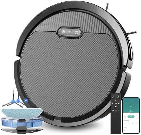 Pureatic Robot Vacuum and Mop Combo, 5000Pa Robot Vaccum, WiFi/Alexa/App/Remote Control, Quiet Robotic Vacuum Cleaner with Voice Control, Self-Charging, Ideal for Pet Hair, Hard Floor, Carpet