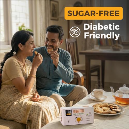 Image of TruSnax Sugarfree Millet Cookies | No Added Sugar | Fibre Rich Biscuits | Healthy Tea-Time Baked Cookies | No Preservatives | Vegetarian | 240g