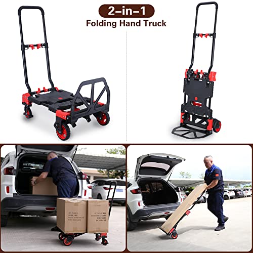 2-in-1Hand Truck Dolly Foldable with Folding Basket,330LBS Capacity Handtruck,Hand Truck Foldable Dolly with 4 Wheels,Dolly Cart with Retractable Handle,Folding Hand Cart for Moving