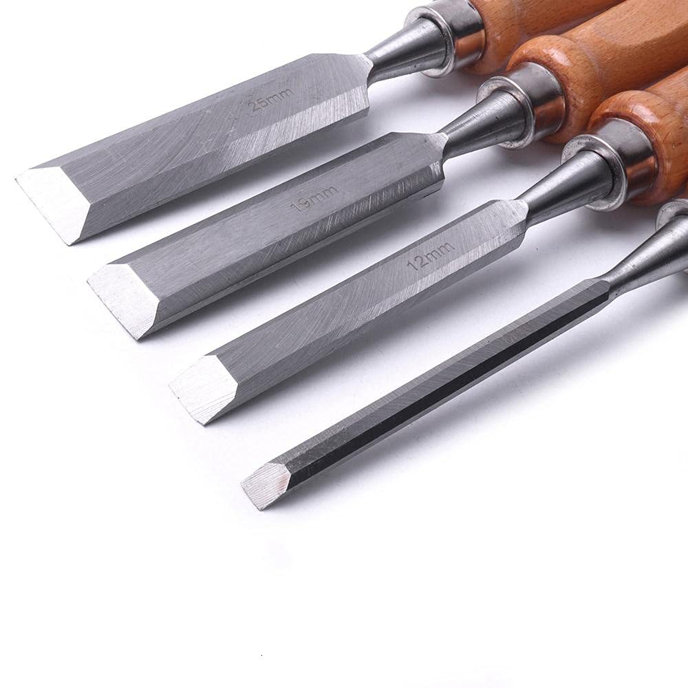 Cinceles Planos de Acero al Cromo vanadio de 6 mm, 12 mm, 19 mm y 25 mm para carpintería, Herramienta Manual para Tallado de Madera, 25 mm