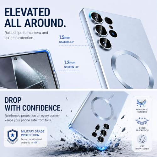 Image of DIZORO Samsung S24 Ultra Case, Compatible with Mag Safe, Matte Luxury Metallic Luster Flexible TPU Wireless Charging Shockproof Case with Camera Protector (Light Sierra Blue)