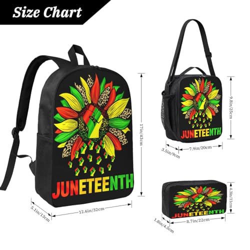 Sunflower Fist Juneteenth Black History Month 17 Inch Backpack Sets Lunch Bag Lightweight Daypack for Men Women 3Pcs2