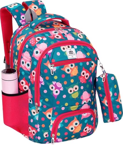 Image of Bag For Class 4th To 10th Standard Tuition School College All Day Use 32l Backpack Durable Polyester Material Owl Green Color Perfect For Students