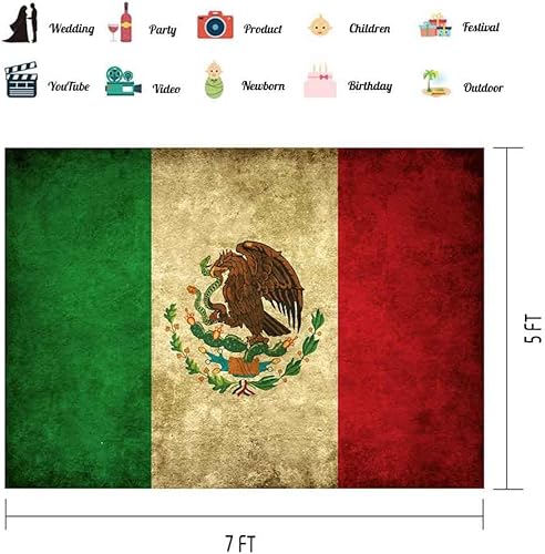 Miniatura 2 de EOA - Fondo de fotografía de bandera mexicana vintage de 7 pulgadas de ancho x 5 pies de alto, para fiestas de vacaciones, fondo de cactus azteca,