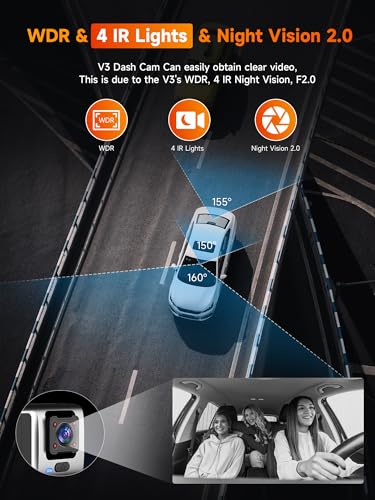 3 Channel 2.5K Dash Cam with 5GHz WiFi & APP Control, 2.5K+1080P+1080P Front Inside and Rear, Triple Dash Camera with SD Card, 24 Hours Parking Mode, Loop Recording, Night Vision - image 6