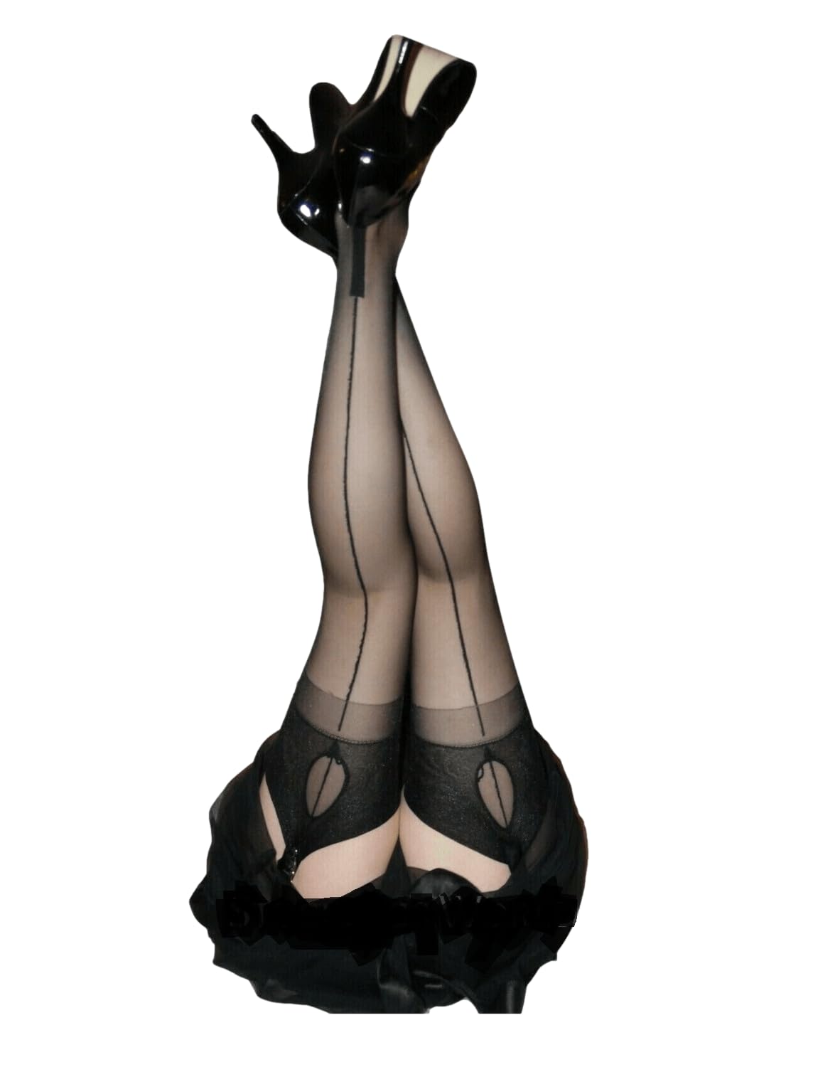 Plus Size Seamed Stockings With Contrast Point Heels And Thigh Welts Up