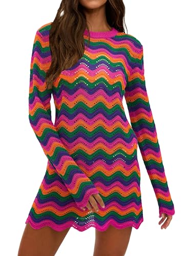 YUNLORIA Women's Crochet Colorful Mesh Summer Long...