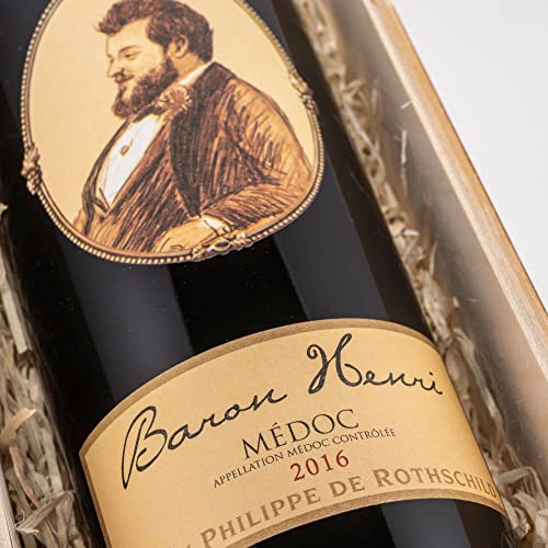 Das-perfekte-Weingeschenk-Baron-Philippe-de-Rothschild-Baron-Henri-AOC-Medoc-075-l-in-edler-Holz-Box-Vintage-Bordeaux-Holzkiste-Frankreich-Kenner-Experte