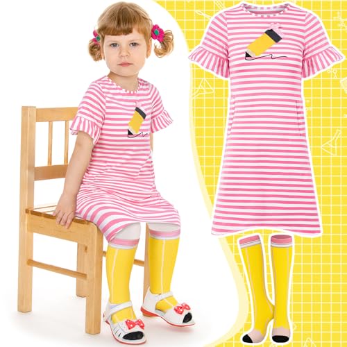 Girls Back to School Dresses Casual Set Pencil Dress with Socks Cotton Outfit for Kindergarten Back to School Gift4