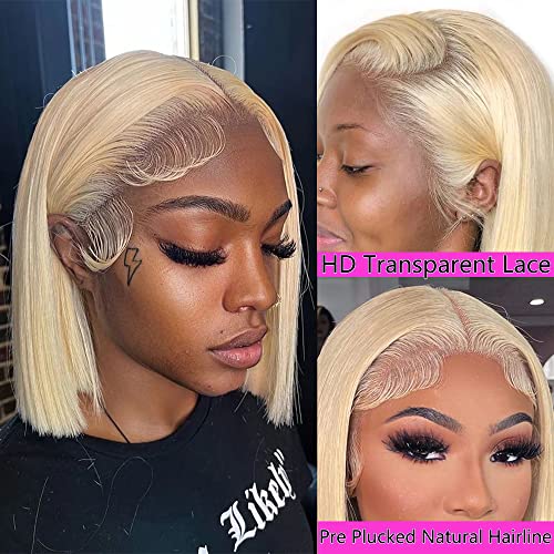 13X4 Straight 613 Blonde Blunt Bob Wig Human Virgin Hair Lace Front Wigs For Women Pre Plucked With Baby Hair Natural Hairline 100% Unprocessed Hd Transparent Glueless Honey Blonde Frontal Bob Lace Wigs (10 Inch, #613 13X4 Straight Bob Lace Front Wig) #TOP2