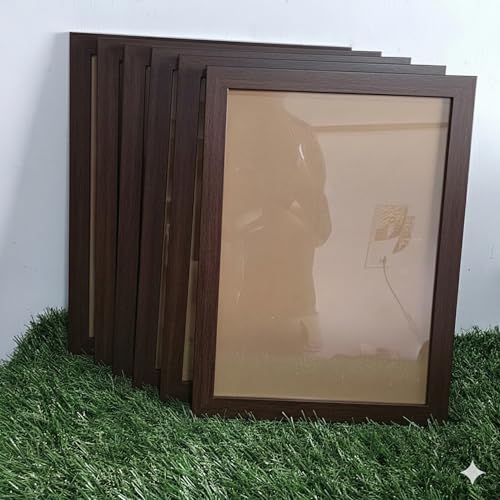 Image of Stuthi Arts Set of 6 A4 Size Photo Frames (8.3 x 11.7 inches) with Stylish Pattern, Wall Hanging Frames for Certificate, Photos and Art (6, Brown)