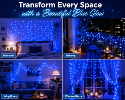 Image of Quace 72 Feet Blue LED Fairy String Lights with 52 LEDs | Flexible Wire Waterproof Decorative Lights for Diwali, Christmas, Wedding, Bedroom, Balcony, Party & Home Decor (1 Pack)