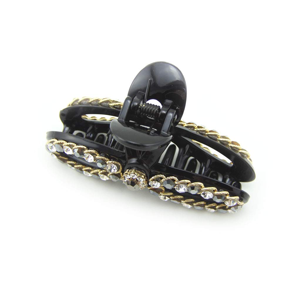 Meilliwish Big Large Sparkling Beautiful Women Ponytail Holder Hair Claw Clip(D107)(Black) - Image 2