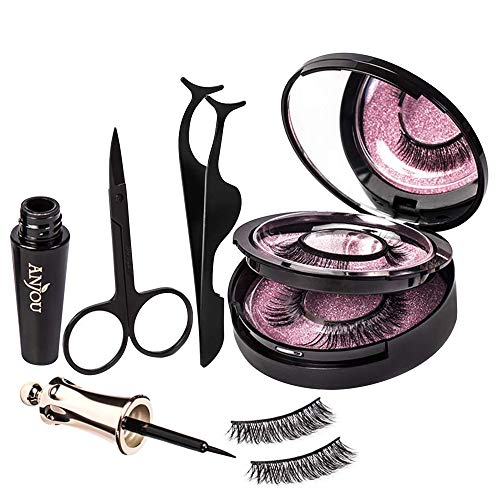 Anjou Magnetic Eyelashes and Eyeliner, 3-Pair Reusable Lashes No Glue Needed with Storage
