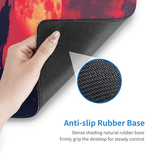 Image of Wolf Animal Red Moon Extended Gaming Mouse Pad, with Stitched Edges Large Mouse Pad Desk Protector, Rubber Base Mousepad Keyboard Mouses Mat for Work Game Office Home- 32 inch X 12 inch Inch