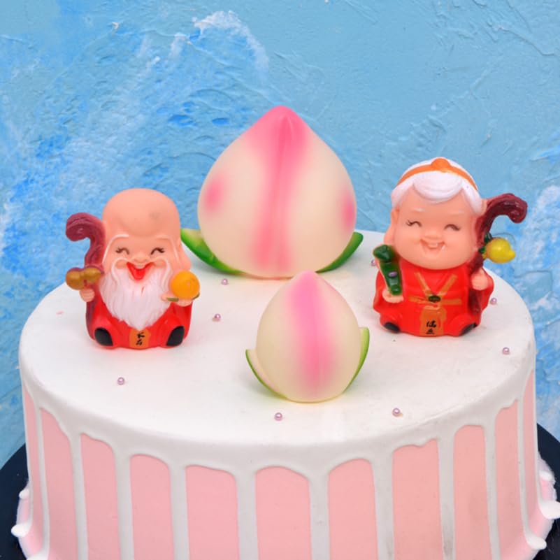 Luxshiny Vinyl Longevity Peach Cake Toppers Chinese Birthday Cake Decorations Party Embellishment Ornaments Desktop Decoration for Birthday Celebration 2.36X1.97X1.97 Inches