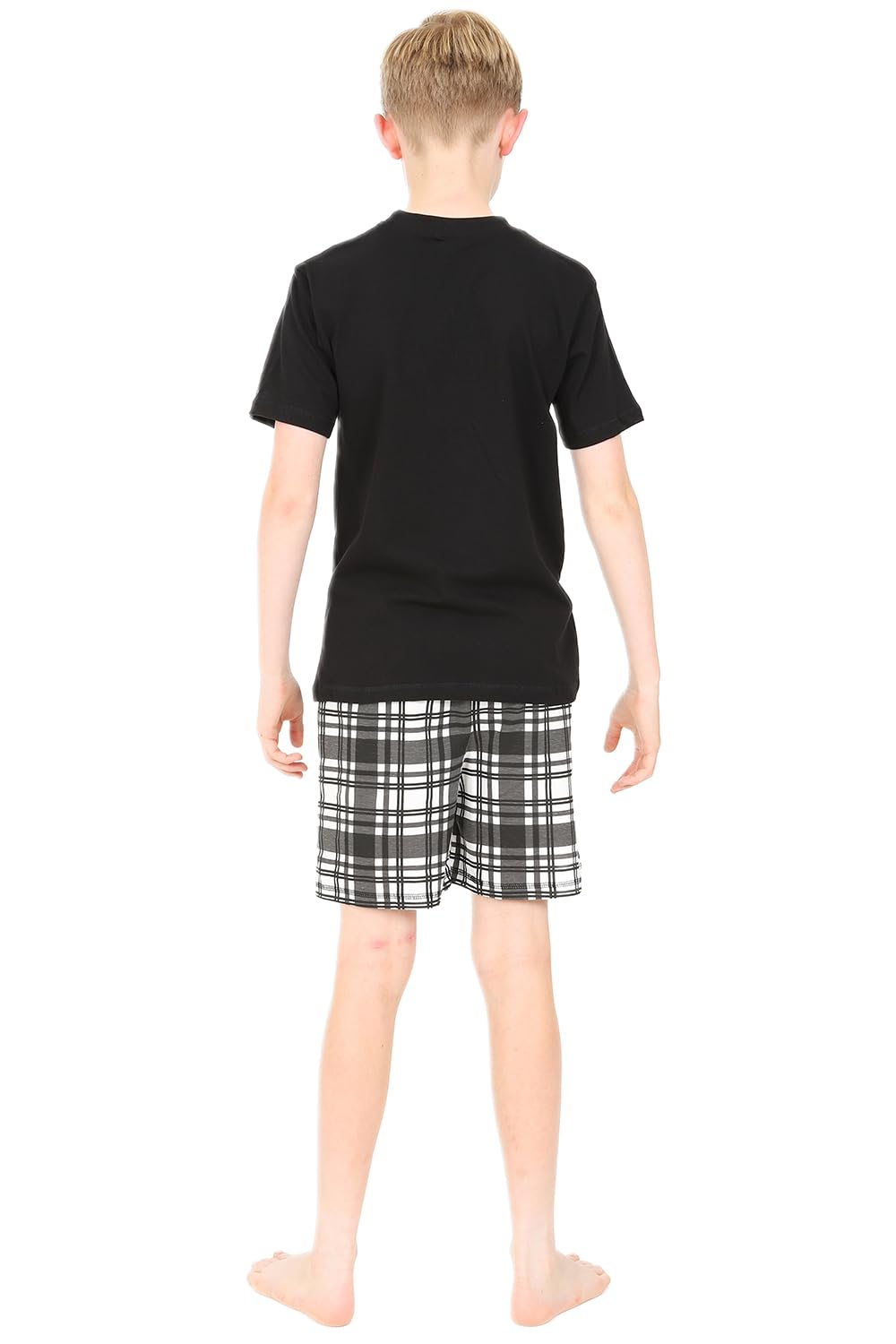 ThePyjamaFactory Pijamas Corto Algodón Cuadros Blanco Negro Niño