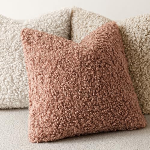 Image of Foindtower Set of 2 Curly Teddy Wool Pillow Covers Decorative Boucle Textured Lumbar Throw Pillow Faux Fur Sherpa Pillowcases Sheepskin Fuzzy Cushion Case for Sofa Bedroom Car 12 inchx20 inch Dusty Pink