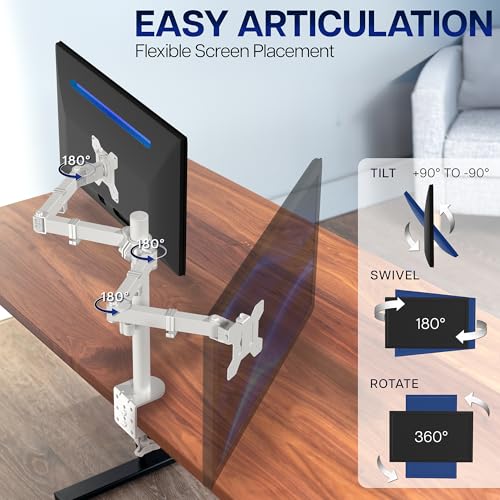 Image of VIVO Dual Monitor Desk Mount, Heavy Duty Fully Adjustable Stand, Fits 2 LCD LED Screens up to 32 inches, White, STAND-V032W