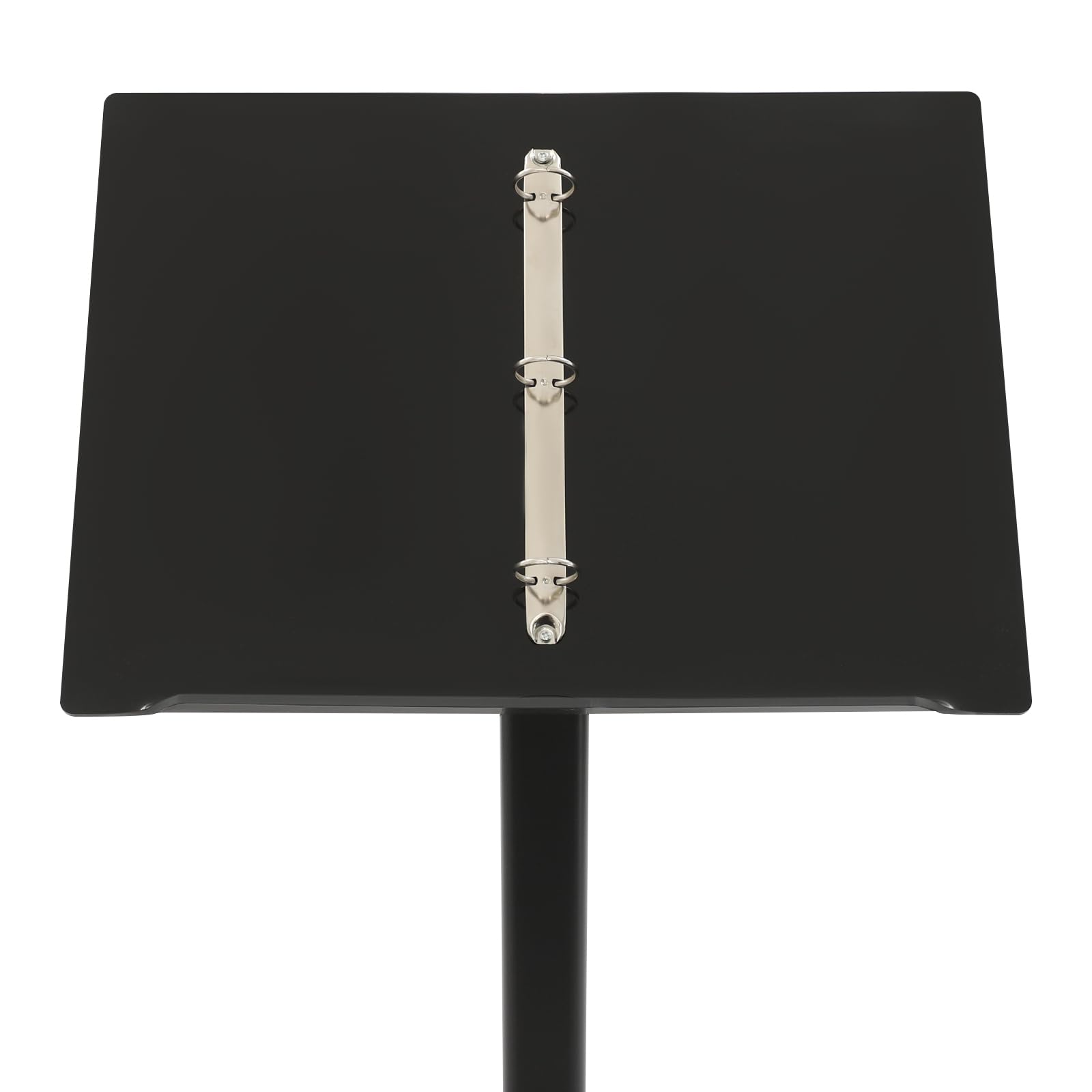 Soporte para menús, 32 x 28 cm, de metal negro, con anillas de 3 cm y ángulo de inclinación ajustable, altura de 115 cm, soporte de información