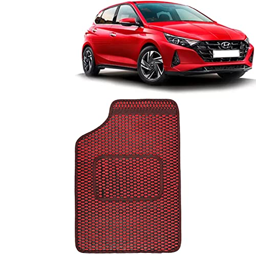 Image of Kingsway Dotted Design Car Floor Foot Mats Universal Fit for Hyundai I20, Model Year : 2020 Onwards, Water and Dustproof, Color Red, Set of 5 Pieces