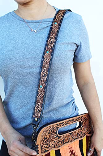 Image of CHALLENGER Western Antique Tooled Leather Replacement Shoulder Strap for Bags Purse Duffle 115FKStrap
