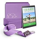 APPLE RHINO Premium 2nr Yoga Blocks and Strap - Includes FREE e-Book; 2 pack high density yoga block with metal D ring cotton belt; provides Stability, Balance, Strength for yoga and pilates practice