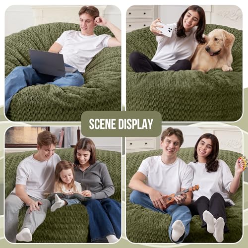 Image of 4FT Bean Bag Chair,Giant Bean Bag Chairs for Adults,Big Bean Bags with Memory Foam Filled, Large Beanbag Chairs with Chevron Plush Cover-Green