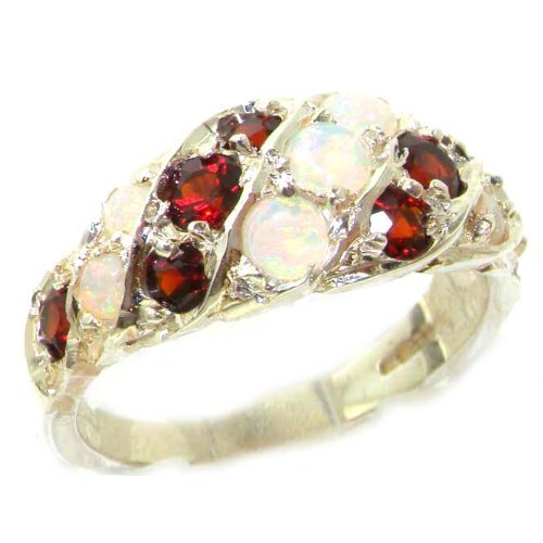 925 Sterling Silver Real Genuine Opal and Garnet Womens Band Ring