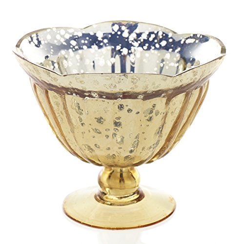 Mercury Glass Compote w/ Pedestal Base, 5.5 in. tall, Scalloped, Gold