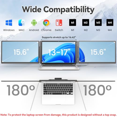Image of KEFEYA 15.6 inch Laptop Screen Extender, 1 Cable Connect, Triple Laptop Monitor Extender with Magnetic Power Bank, 1080P FHD Monitor for Laptop, Compatible with Mac, Windows, Android for 13-17 inch Laptops