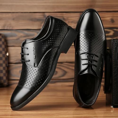 Mens Breathable Hollow Leather Lace Up Dress Oxford Shoes Casual Low Top Lightweight Round Toe Shoes for Formal Business Party Walking Shoes3