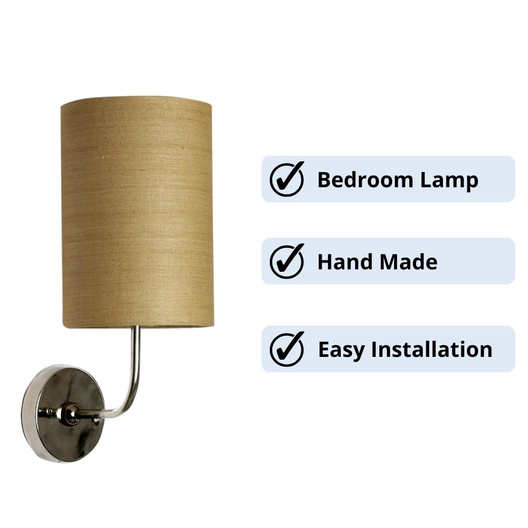 Craftter Wall Lamp for Living and Bed Room Light- Stainless Steel Base Antique Bedside wall lamp for Bedroom, Drawing Room, Brown Shade (B22 Bulb, 40-Watt, Electric) 1