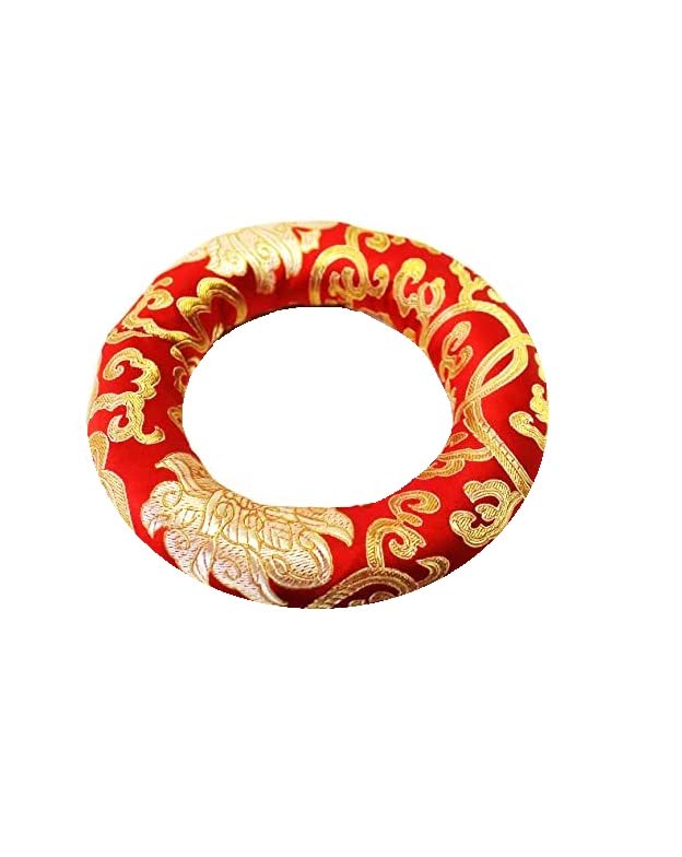 AANSSS Premium Quality Nepali Silk Brocade Ring Cushion For Tibetan Singing Bowl And For Kitchen Use As Trivets (8 Inch, Red)