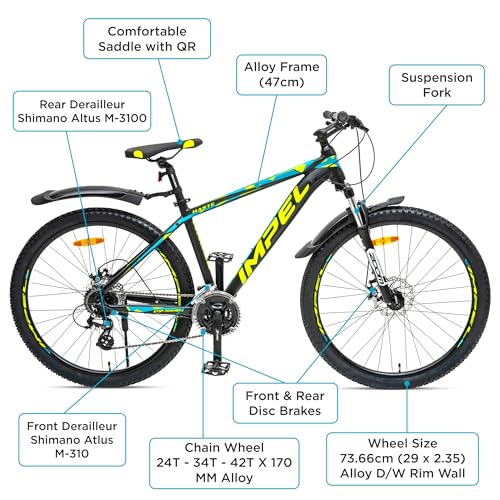 Image of KROSS Haste 29T Unisex Matt Black Multispeed (Shimano 24-Speed) MTB | Alloy Frame with Dual Disc Brakes and Front Suspension Fork | Ideal for 15+ Years (Blue)