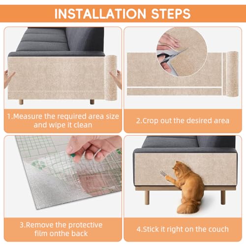 Image of Qpets Cat Scratch Pad, Scratching Pad for Cats, Wall Cat Scratcher Mat, Cuttable Adhesive Pet Scratching Mat for Wall, Cabinet, Couch, Floor (40x100cm)