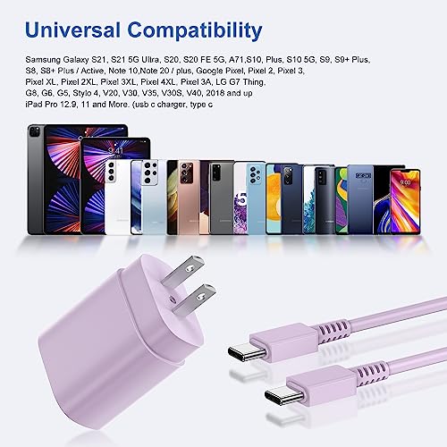 Image of Type-C Charger, 2Pack 25W PD USB-C Super Fast Charging Blocks &3ft Cables | PD Wall Charger Blocks &3+3ft USBC Cords for Samsung Galaxy S26 /S25 /S24 /S23 /S22 /S21 /S20 Plus /Ultra, Note 20 /10 /9 /8,S10 Purple