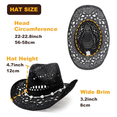 Image of DRESHOW Straw Cowboy Cowgirl Hat for Women Men Western Coastal Cowboy Beach Hat with Shapeable Brim Unisex Rolled up Caps