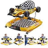 VEVOR 4-in-1 Baby Walker, Foldable Baby Activity Center on Wheels, Adjustable Height, Light, Steering Wheel, Car Shape | Learning-Seated | Walk-Behind | Rocker Toddler Walker for 6-24 Month Boys Girls