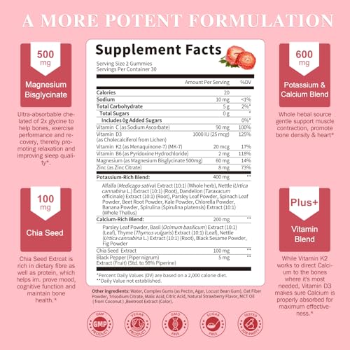 Image of (2 Pack) Magnesium Potassium Supplement Gummies - New Formula Calm Magnesium Bisglycinate Gummies & Plant Potassium Plus Chia Seeds, B6, D3, K2 & Calcium for Sleep, Leg Cramps & Muscle -Vegan,60 Count