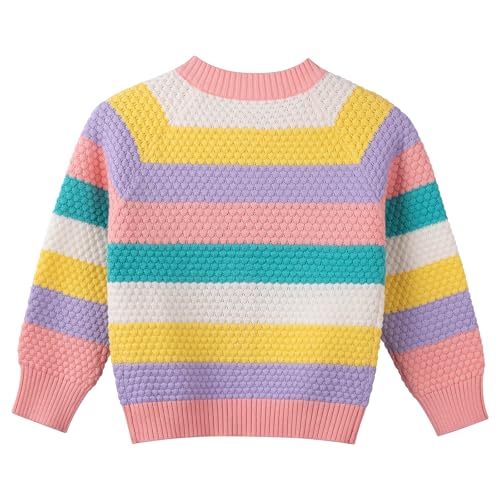 Image of Danny D Girls Ombre Cardigan Kids Rainbow Sweater Striped Button Up Long Sleeves Knitwear Open Front Crew Neck Tops