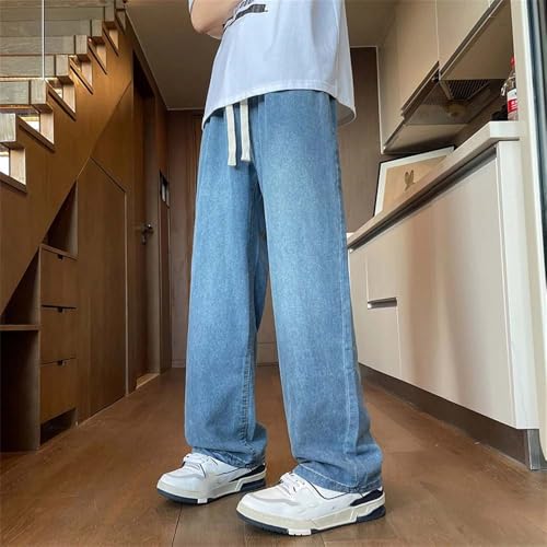 Hndudnff Men's Straight Wide-Leg Baggy Jeans Summer Washed Thin Trendy Jogging Denim Pants3