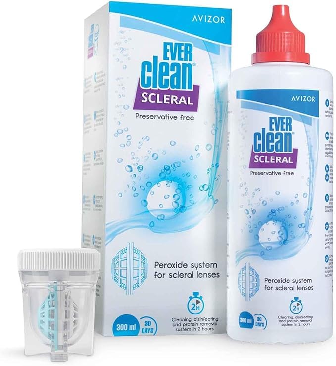 Avízor Ever Clean Scleral 300ml - Solución de Limpieza para Lentes Esclerales | Desinfección Total | Lubricación con Povidona | Sin Conservantes | Incluye 30 Pastillas y Portalentes