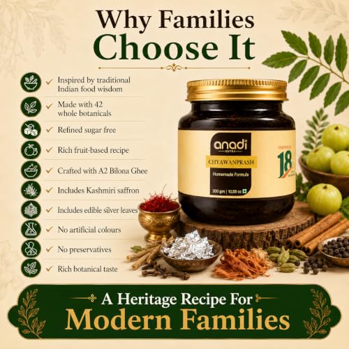 Image of Anadi Sutra Chyawanprash 300g | 42 Whole Botanicals with A2 Bilona Ghee, Amla, Kashmiri Saffron & Silver Leaves | Refined Sugar Free | Traditional Daily Superfood Spread | Daily Immunity, Digestion & Wellness Support