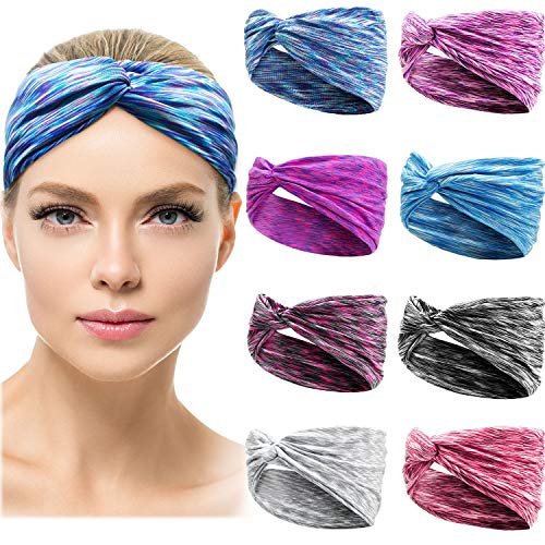 8 Pieces Criss Cross Headband Yoga Running Headwraps Non Slip Headband Stretch Turban Headbands for Women Elastic Twisted Hair Band Yoga Sports Hairband