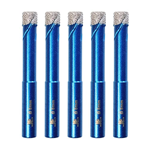 BRSCHNITT 5pcs/pack 8mm Diamond Hole Saw Core Drill Bit Set including Round Shank for Porcelain Tile Ceramic, Stone, Granite