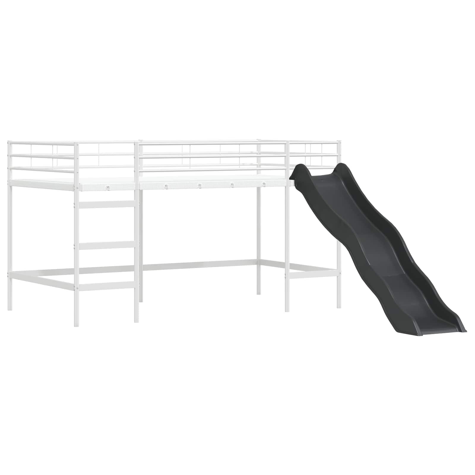 Kinderloftbett Weiß Rosa 90 x 200 cm Metall Hochbett mit Rutsche Vorhängen und Turm für Kinderzimmer Spielbereich Lattenrost und mittelfeste Matratze platzsparend robust