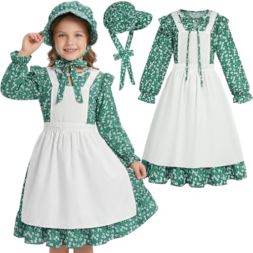 Disfraz Colonial de Pionera para Niñas con Vestido Floral y Capota miniatura 1