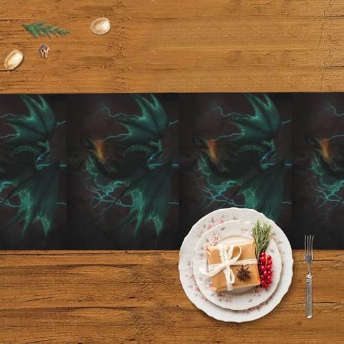 Chemin de table de Noël avec pompon dragons bleus pour repas magique - 6
