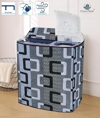 Image of Covernest Semi Automatic Washing Machine Cover, Dustproof, Compatible with 6 Kg - 7.5 Kg Washing Machines (WMC-BLACK SQUARE SEMI)